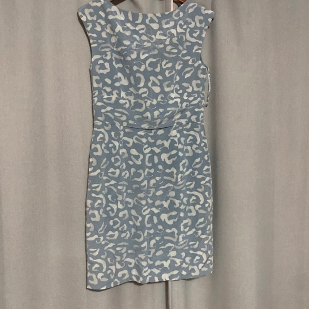 Ann Taylor Blue and White Patterned Midi Sheath Dress